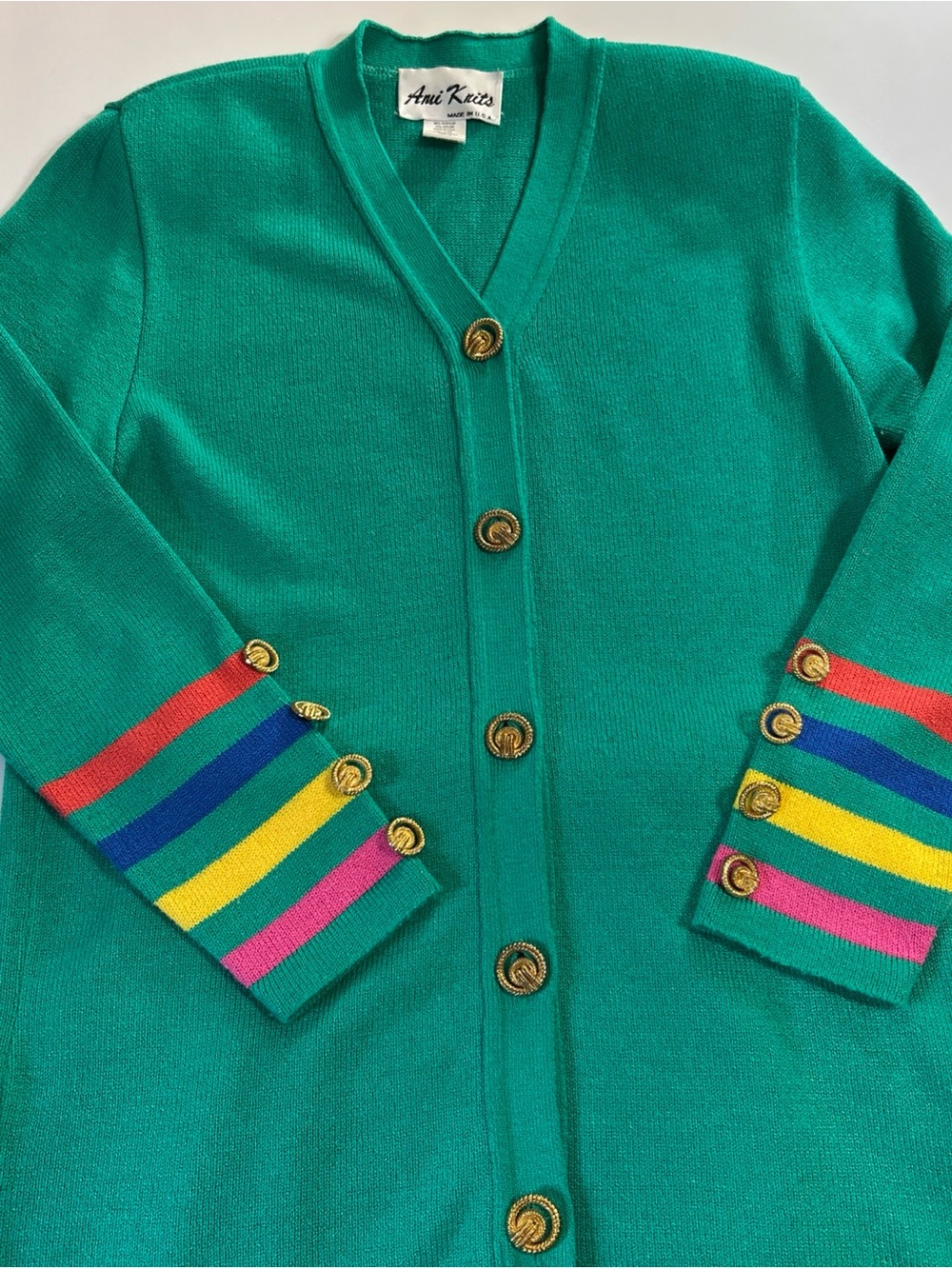 Vintage‎ 80s Ami Knits Cardigan Skirt Set Green Knit Two Piece Set Size 10